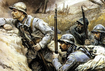 Grande Guerre : Les poilus dans une tranchée.