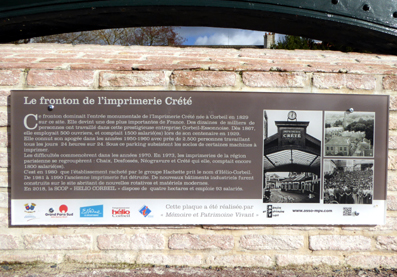 Corbeil-Essonns : La plaque dédiée à l'imprimerie Crété. Corbeil-Essonns : La plaque dédiée à l'imprimerie Crété.